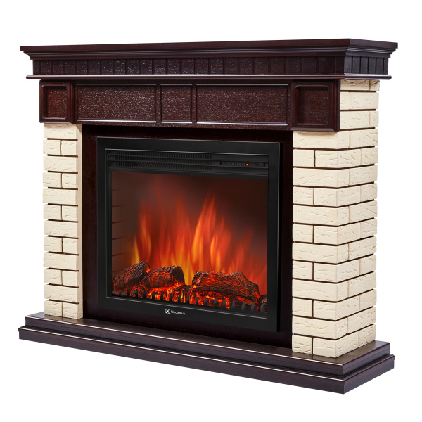 Портал Firelight Bricks 25 камень бежевый, шпон темный дуб